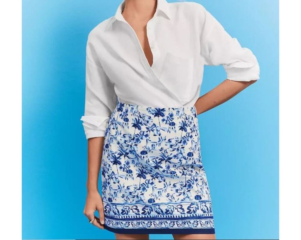NWT Loft Ann Taylor Corfu Weekend Shift Skirt Greece Greek Blue White 12 Blogger